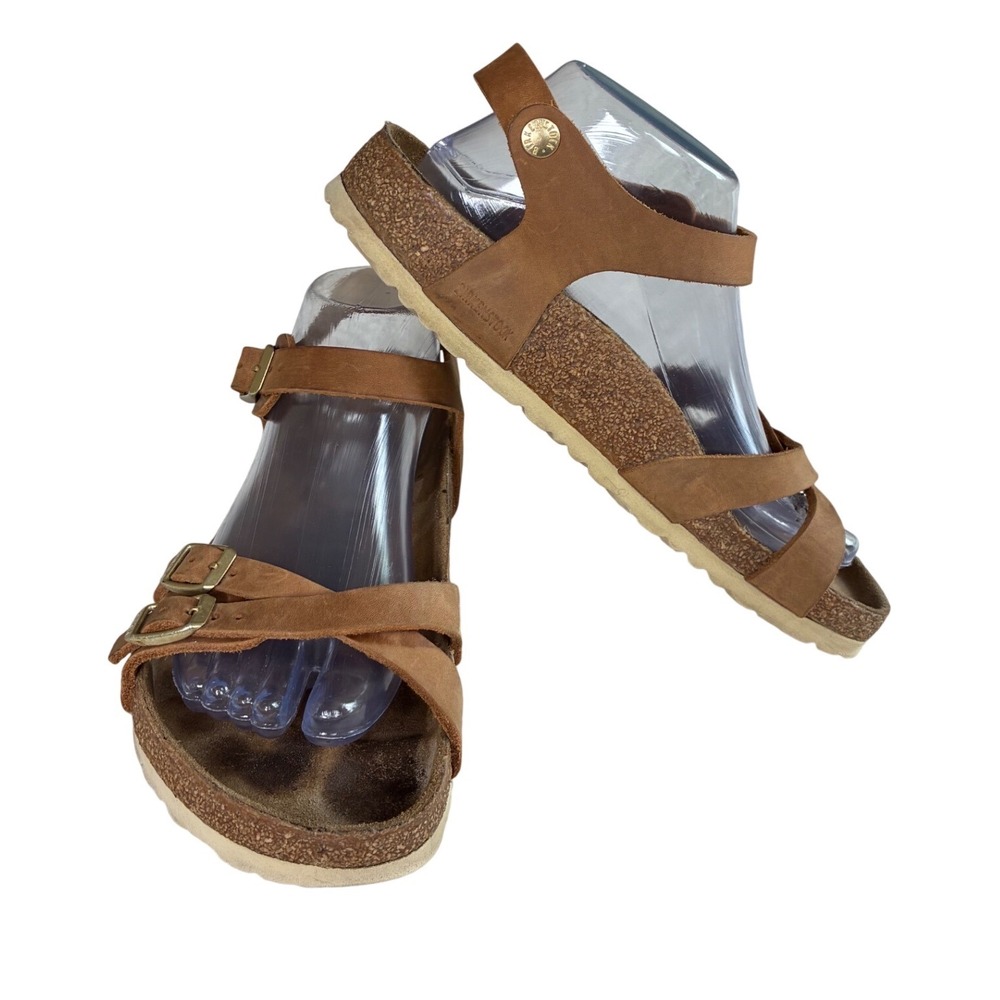 Birkenstock Salina Tobacco Brown Oiled Leather Ankle Strap Sandals 39 L8 M6 - Picture 2 of 12